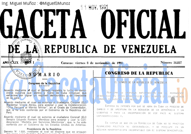 Gaceta Oficial 34837 del 8 Noviembre 1991