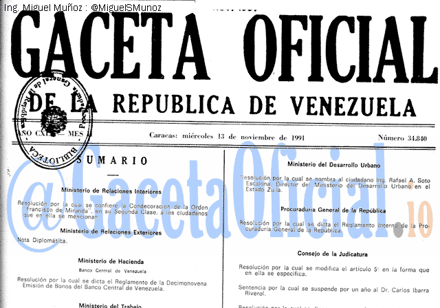 Gaceta Oficial 34840 del 13 Noviembre 1991