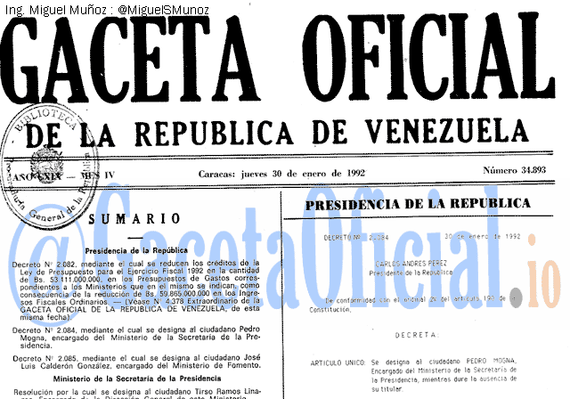 Gaceta Oficial 34893 del 30 Enero 1992