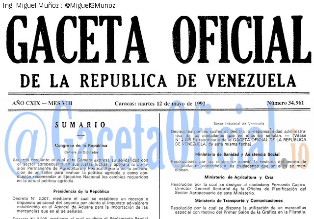 Gaceta Oficial 34961 del 12 Mayo 1992