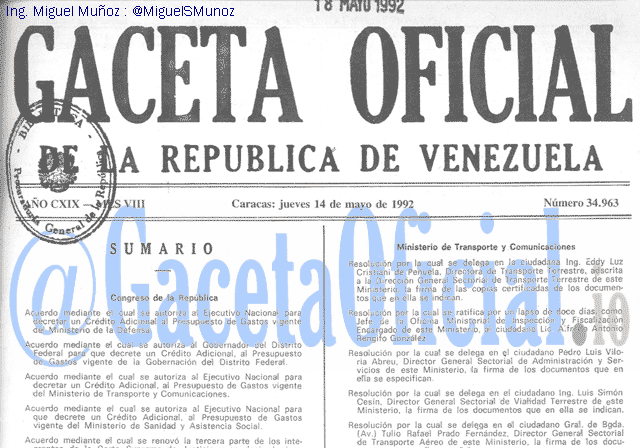 Gaceta Oficial 34963 del 14 Mayo 1992