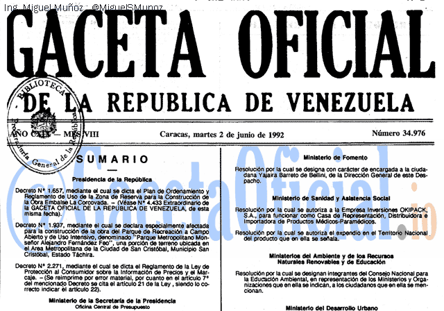 Gaceta Oficial 34976 del 2 Junio 1992