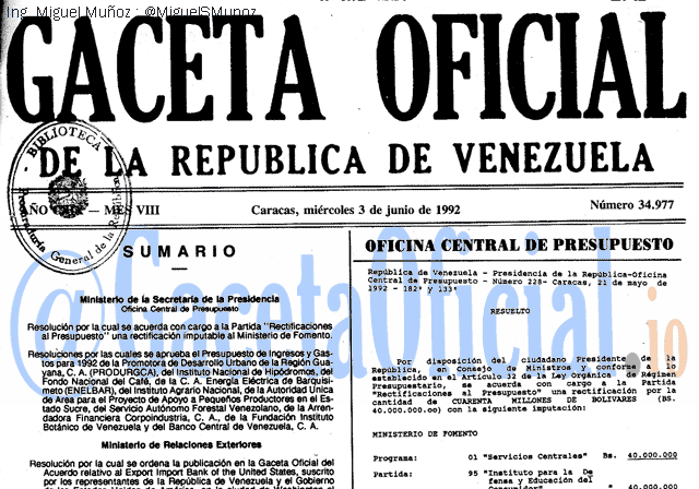Gaceta Oficial 34977 del 3 Junio 1992