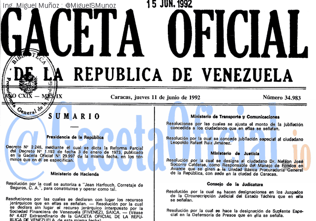 Gaceta Oficial 34983 del 11 Junio 1992