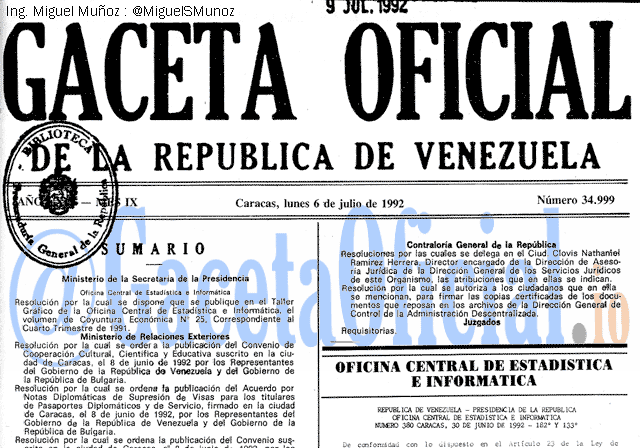 Gaceta Oficial 34999 del 6 Julio 1992