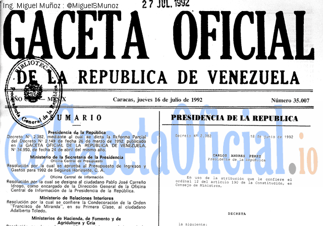 Gaceta Oficial 35007 del 16 Julio 1992