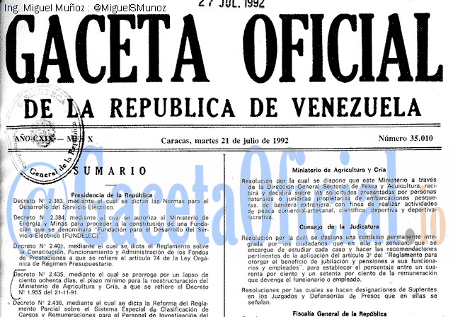 Gaceta Oficial 35010 del 21 Julio 1992