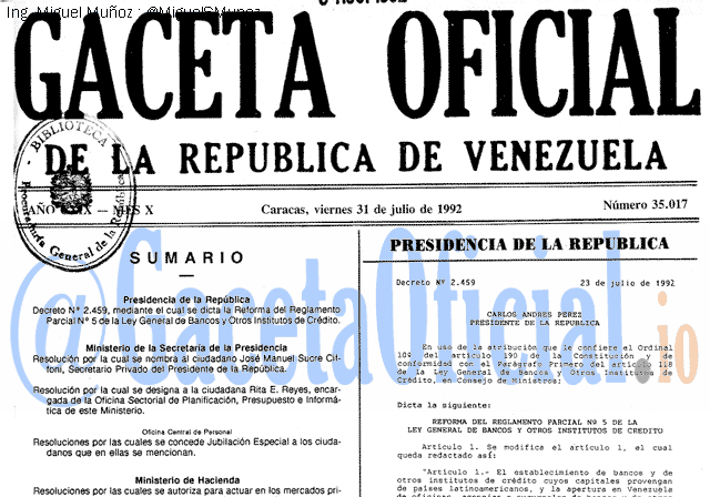 Gaceta Oficial 35017 del 31 Julio 1992