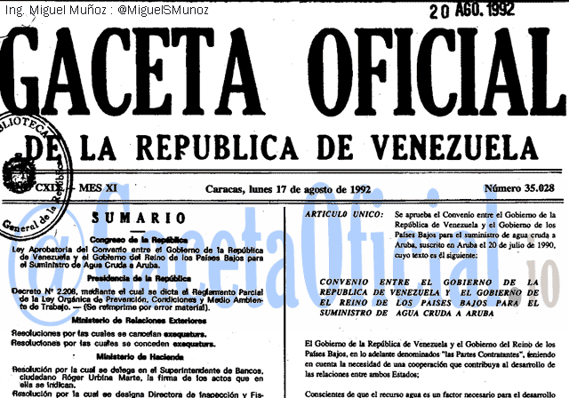 Gaceta Oficial 35028 del 17 Agosto 1992