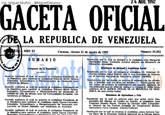 Gaceta Oficial 35032 del 21 Agosto 1992