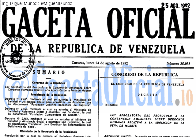 Gaceta Oficial 35033 del 24 Agosto 1992