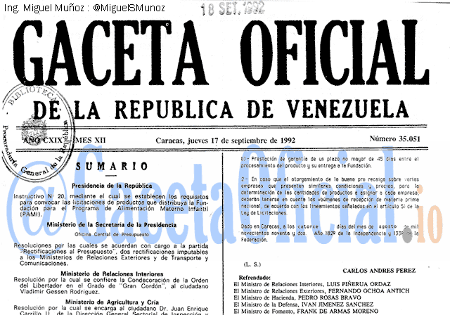 Gaceta Oficial 35051 del 17 Septiembre 1992