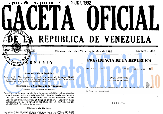 Gaceta Oficial 35055 del 23 Septiembre 1992