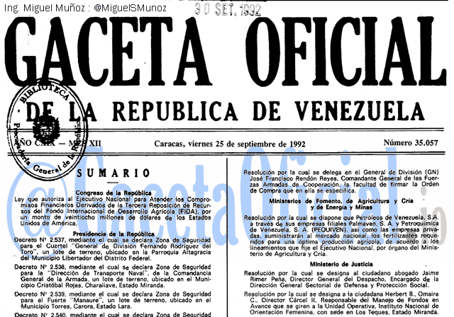 Gaceta Oficial 35057 del 25 Septiembre 1992