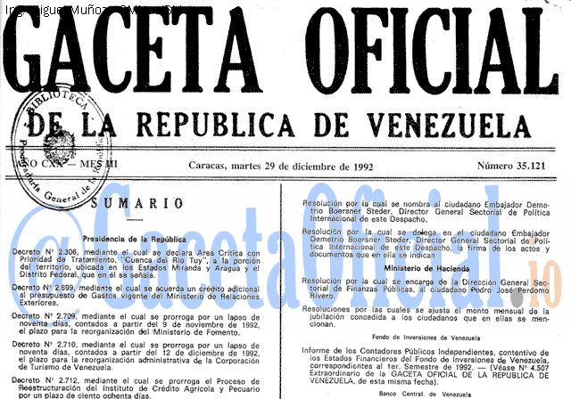 Gaceta Oficial 35121 del 29 Diciembre 1992