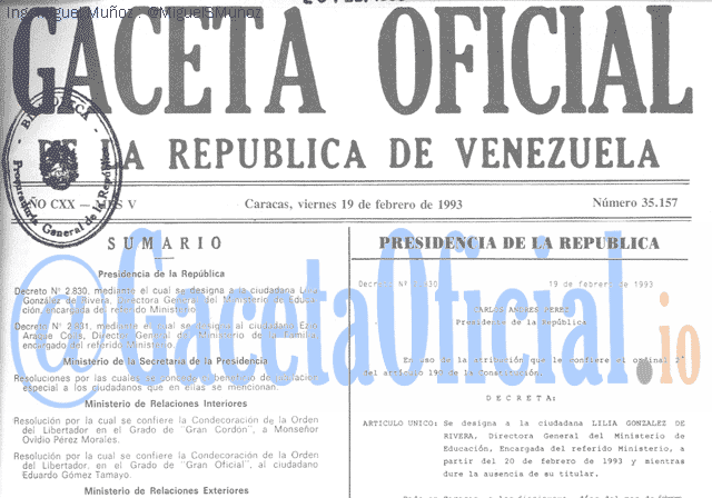 Gaceta Oficial 35157 del 19 Febrero 1993