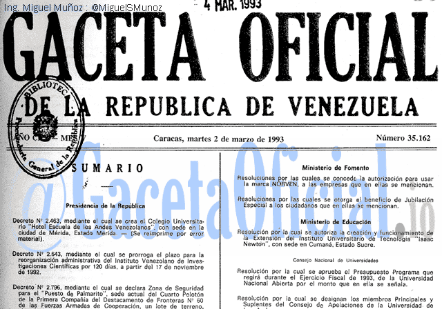 Gaceta Oficial 35162 del 2 Marzo 1993