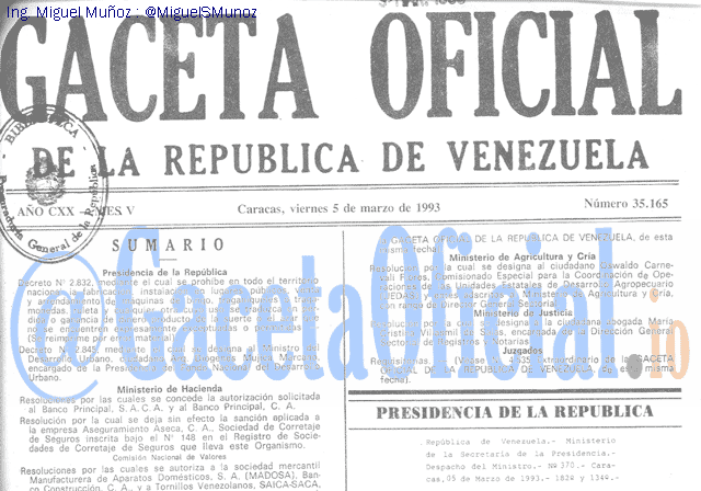 Gaceta Oficial 35165 del 5 Marzo 1993