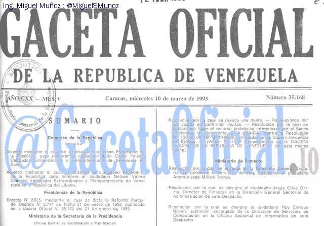 Gaceta Oficial 35168 del 10 Marzo 1993