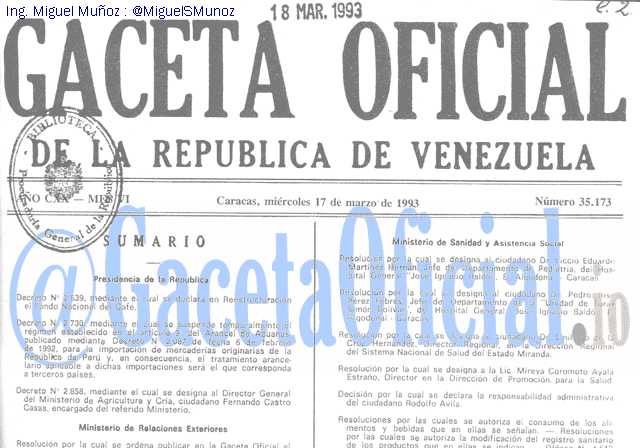 Gaceta Oficial 35173 del 17 Marzo 1993