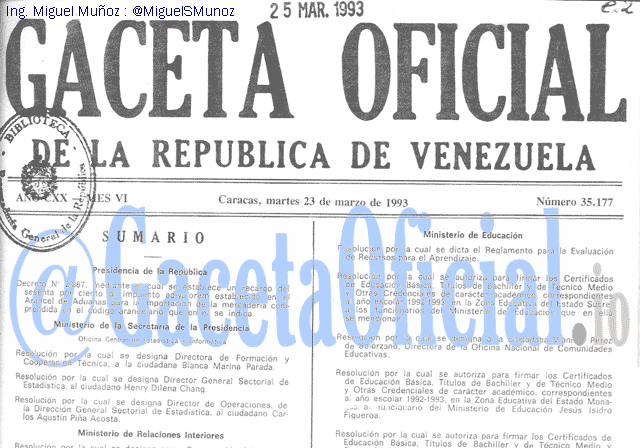 Gaceta Oficial 35177 del 23 Marzo 1993