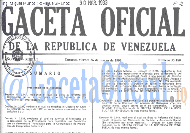 Gaceta Oficial 35180 del 26 Marzo 1993