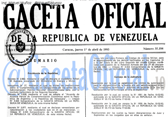 Gaceta Oficial 35184 del 1 Abril 1993