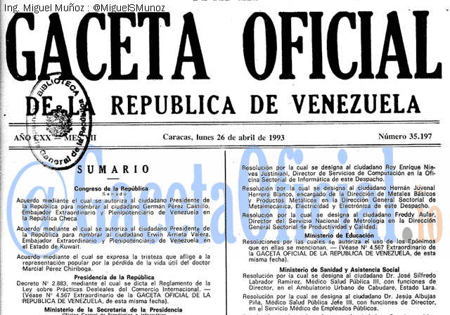 Gaceta Oficial 35197 del 26 Abril 1993