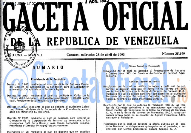 Gaceta Oficial 35199 del 28 Abril 1993