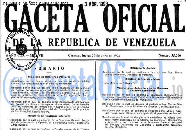 Gaceta Oficial 35200 del 29 Abril 1993