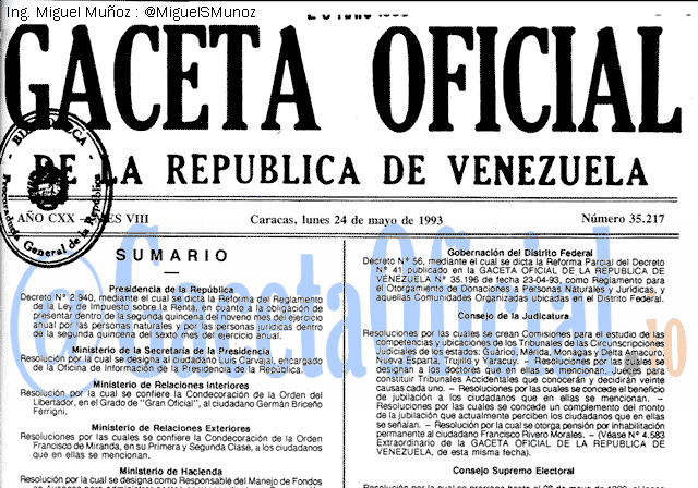 Gaceta Oficial 35217 del 24 Mayo 1993