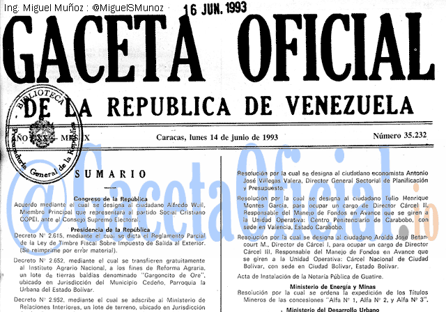 Gaceta Oficial 35232 del 14 Junio 1993