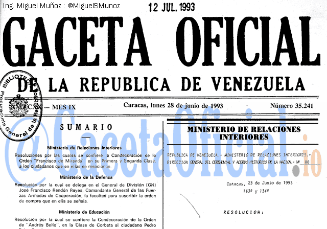 Gaceta Oficial 35241 del 28 Junio 1993