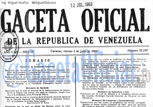 Gaceta Oficial 35245 del 2 Julio 1993