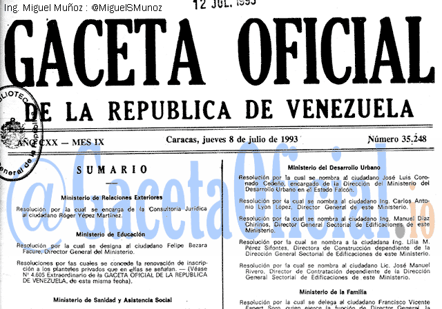 Gaceta Oficial 35248 del 8 Julio 1993