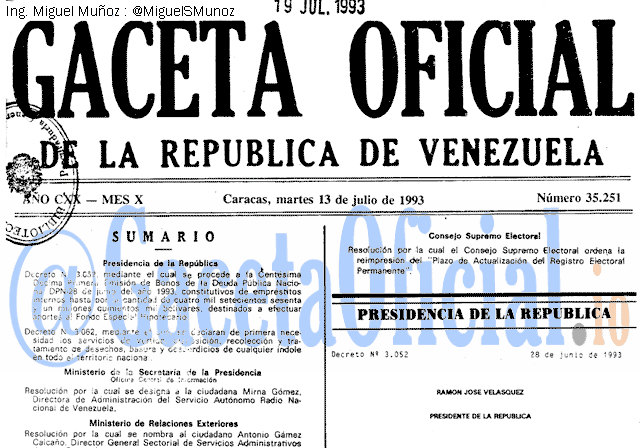Gaceta Oficial 35251 del 13 Julio 1993