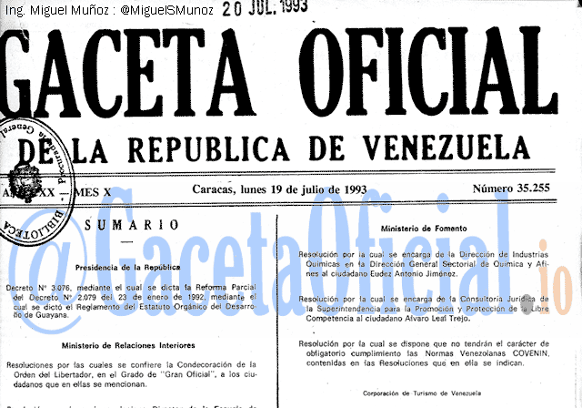 Gaceta Oficial 35255 del 19 Julio 1993