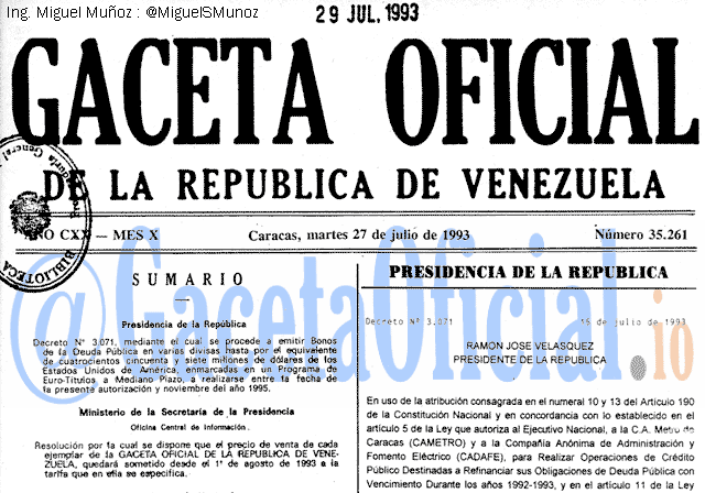 Gaceta Oficial 35261 del 27 Julio 1993