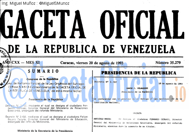 Gaceta Oficial 35279 del 20 Agosto 1993
