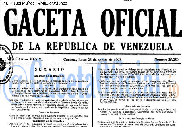 Gaceta Oficial 35280 del 23 Agosto 1993