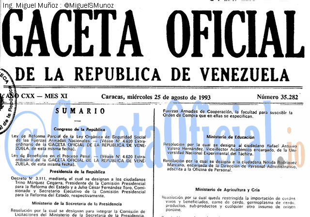 Gaceta Oficial 35282 del 25 Agosto 1993