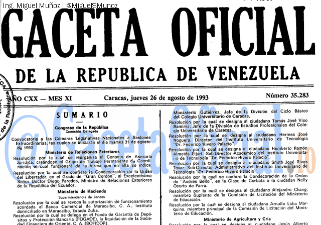 Gaceta Oficial 35283 del 26 Agosto 1993