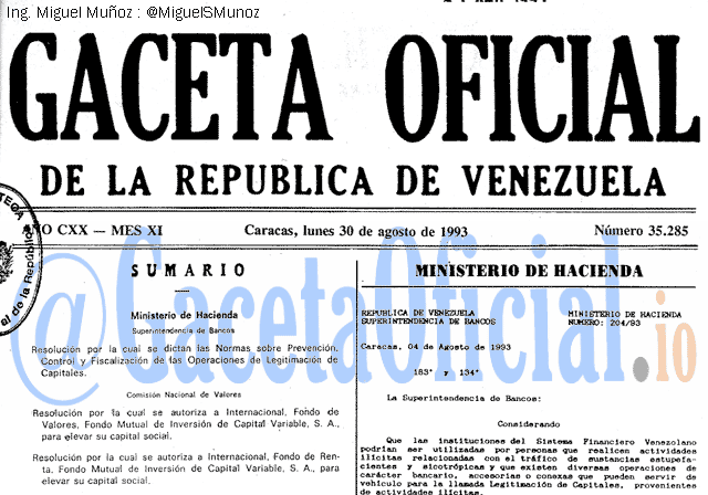 Gaceta Oficial 35285 del 30 Agosto 1993