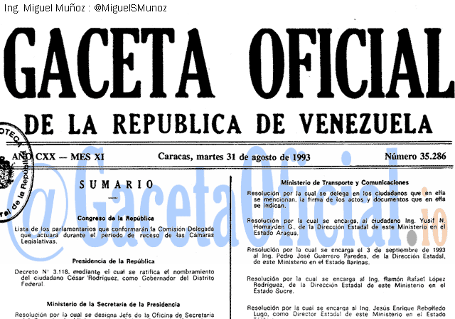 Gaceta Oficial 35286 del 31 Agosto 1993