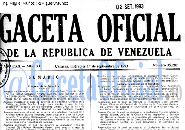 Gaceta Oficial 35287 del 1 Septiembre 1993