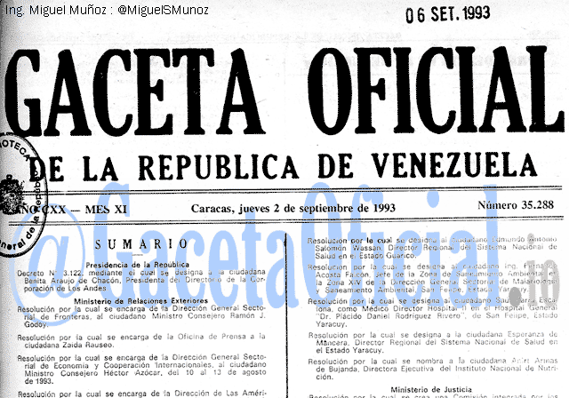 Gaceta Oficial 35288 del 2 Septiembre 1993