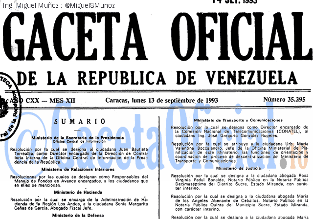 Gaceta Oficial 35295 del 13 Septiembre 1993