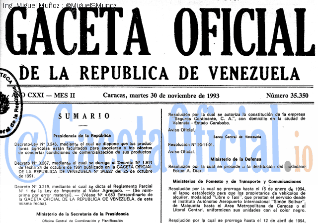 Gaceta Oficial 35350 del 30 Noviembre 1993