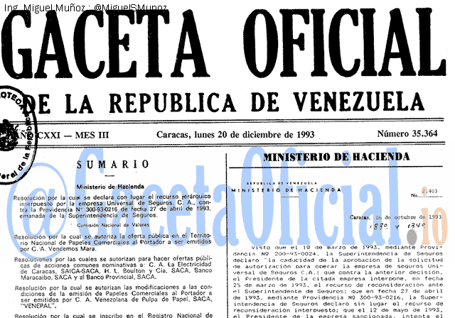 Gaceta Oficial 35364 del 20 Diciembre 1993