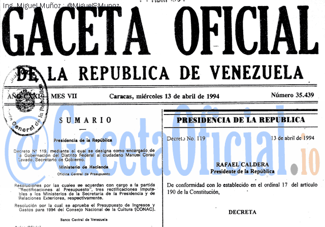Gaceta Oficial 35439 del 13 Abril 1994